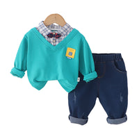 Load image into Gallery viewer, 2 Pieces Set Baby Kid Boys Checked Bow Tops And Solid Color Pants Wholesale 230129394
