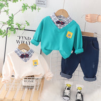 Load image into Gallery viewer, 2 Pieces Set Baby Kid Boys Checked Bow Tops And Solid Color Pants Wholesale 230129394
