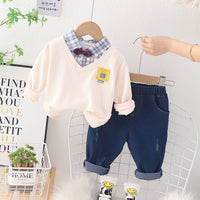 Load image into Gallery viewer, 2 Pieces Set Baby Kid Boys Checked Bow Tops And Solid Color Pants Wholesale 230129394
