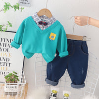 Load image into Gallery viewer, 2 Pieces Set Baby Kid Boys Checked Bow Tops And Solid Color Pants Wholesale 230129394
