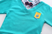 Load image into Gallery viewer, 2 Pieces Set Baby Kid Boys Checked Bow Tops And Solid Color Pants Wholesale 230129394
