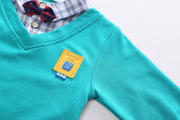 Load image into Gallery viewer, 2 Pieces Set Baby Kid Boys Checked Bow Tops And Solid Color Pants Wholesale 230129394
