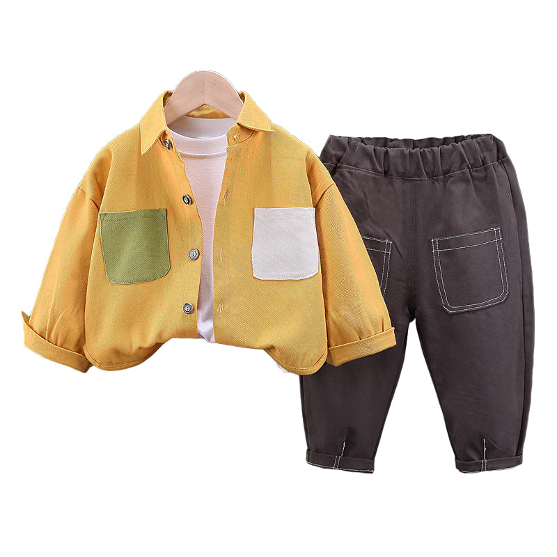 3 Pieces Set Baby Kid Boys Solid Color Shirts And Tops And Pants Wholesale 230129416