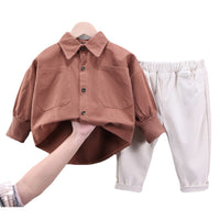 Load image into Gallery viewer, 2 Pieces Set Baby Kid Boys Solid Color Shirts And Pants Wholesale 230129419

