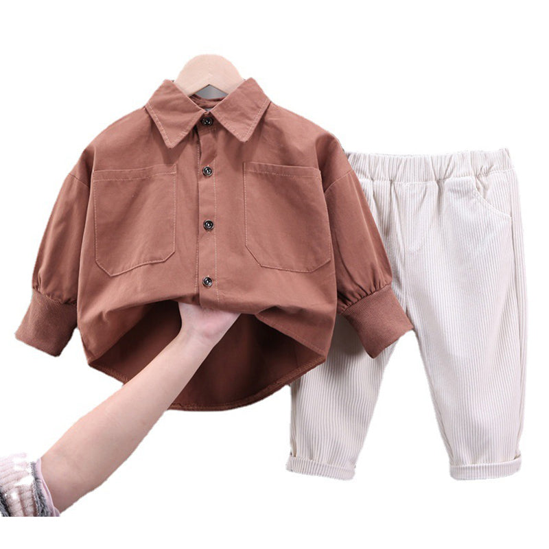 2 Pieces Set Baby Kid Boys Solid Color Shirts And Pants Wholesale 230129419