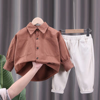 Load image into Gallery viewer, 2 Pieces Set Baby Kid Boys Solid Color Shirts And Pants Wholesale 230129419
