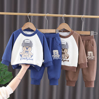 Load image into Gallery viewer, 2 Pieces Set Baby Kid Boys Letters Color-blocking Animals Cartoon Print Hoodies Sweatshirts And Pants Wholesale 230129425
