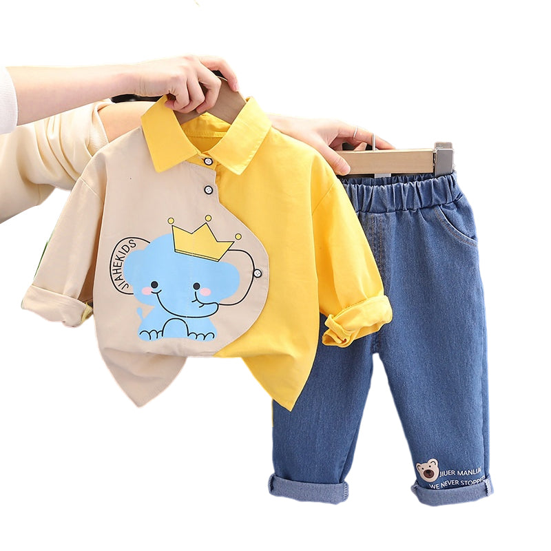 2 Pieces Set Baby Kid Boys Letters Animals Cartoon Print Tops And Jeans Wholesale 230129436