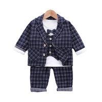 Load image into Gallery viewer, 3 Pieces Set Baby Boys Checked Tops Blazers And Pants Wholesale 230129445
