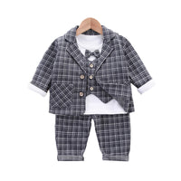 Load image into Gallery viewer, 3 Pieces Set Baby Boys Checked Tops Blazers And Pants Wholesale 230129445
