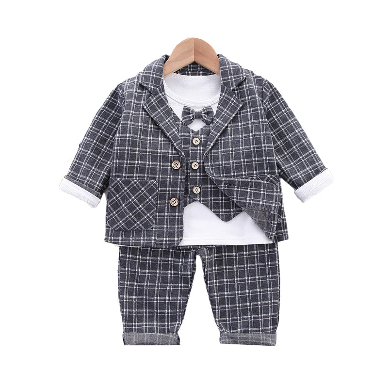 3 Pieces Set Baby Boys Checked Tops Blazers And Pants Wholesale 230129445