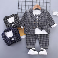 Load image into Gallery viewer, 3 Pieces Set Baby Boys Checked Tops Blazers And Pants Wholesale 230129445
