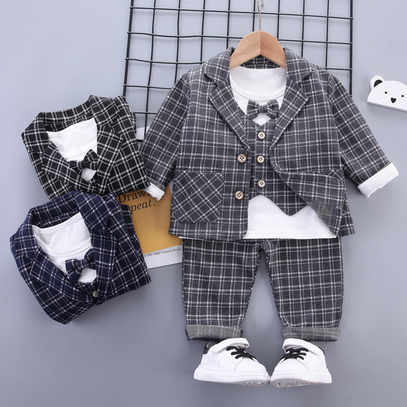 3 Pieces Set Baby Boys Checked Tops Blazers And Pants Wholesale 230129445