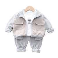 Load image into Gallery viewer, 3 Pieces Set Baby Kid Boys Cartoon Tops Color-blocking Jackets Outwears And Solid Color Pants Wholesale 230129464
