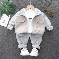 Load image into Gallery viewer, 3 Pieces Set Baby Kid Boys Cartoon Tops Color-blocking Jackets Outwears And Solid Color Pants Wholesale 230129464
