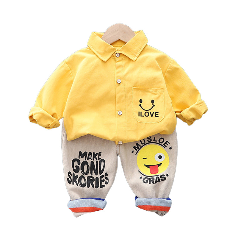 2 Pieces Set Baby Kid Boys Letters Expression Shirts And Pants Wholesale 230129465