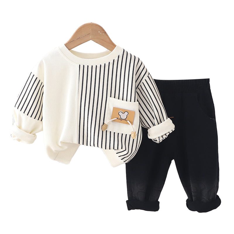 2 Pieces Set Baby Kid Boys Striped Hoodies Swearshirts And Letters Pants Wholesale 230129476