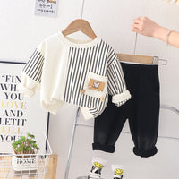 Load image into Gallery viewer, 2 Pieces Set Baby Kid Boys Striped Hoodies Swearshirts And Letters Pants Wholesale 230129476
