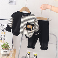 Load image into Gallery viewer, 2 Pieces Set Baby Kid Boys Striped Hoodies Swearshirts And Letters Pants Wholesale 230129476
