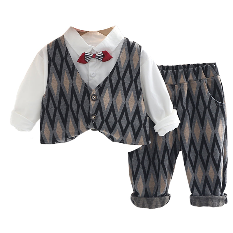 3 Pieces Set Baby Kid Boys Bow Tops Checked Vests Waistcoats And Pants Wholesale 230129516