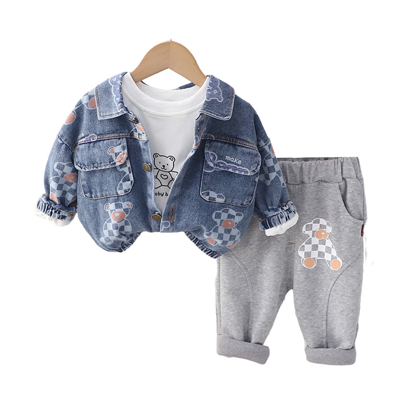 3 Pieces Set Baby Kid Boys Cartoon Print Tops Jackets Outwears And Pants Wholesale 230129573