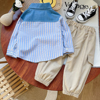 Load image into Gallery viewer, 2 Pieces Set Baby Kid Boys Striped Color-blocking Tops And Solid Color Pants Wholesale 230129585
