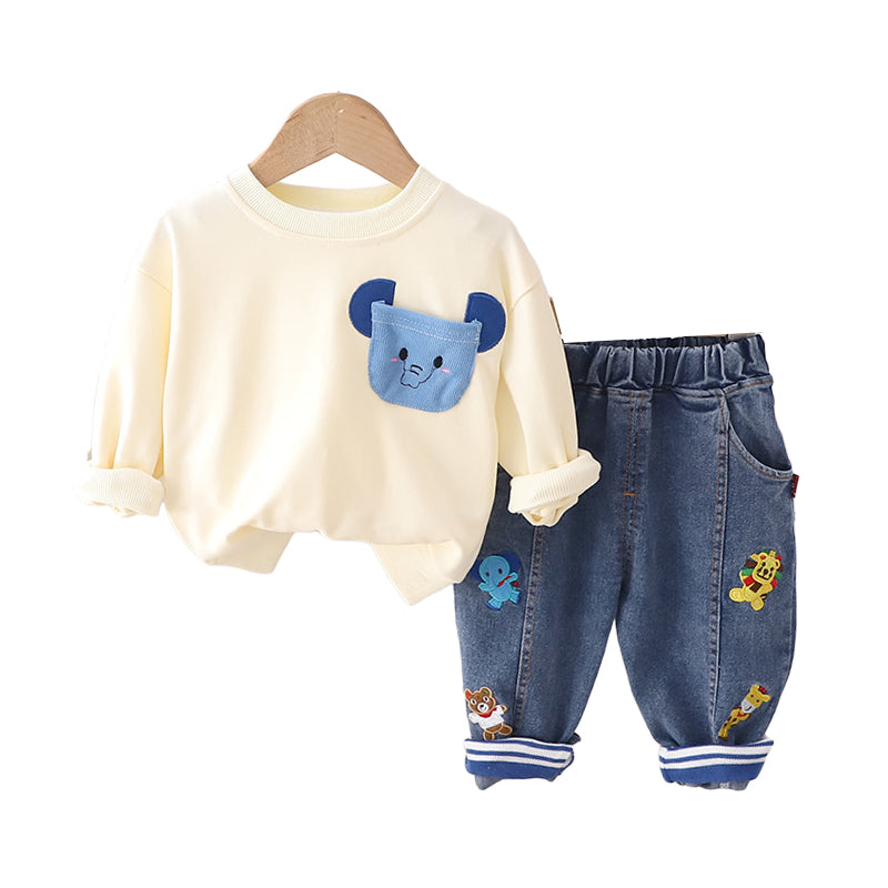 2 Pieces Set Baby Kid Boys Cartoon Hoodies Swearshirts And Animals Embroidered Pants Wholesale 230129604