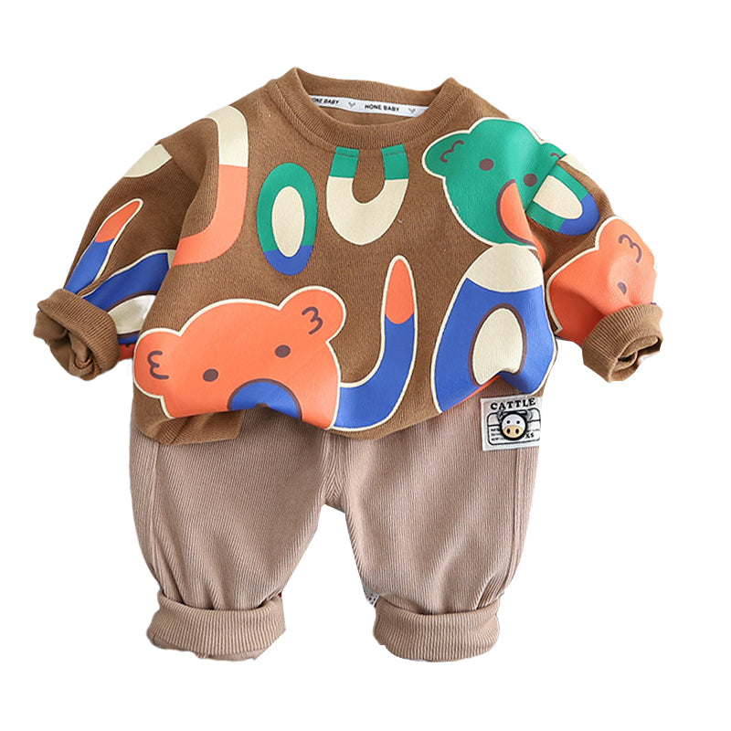 2 Pieces Set Baby Kid Boys Letters Cartoon Print Hoodies Sweatshirts And Solid Color Pants Wholesale 230129608