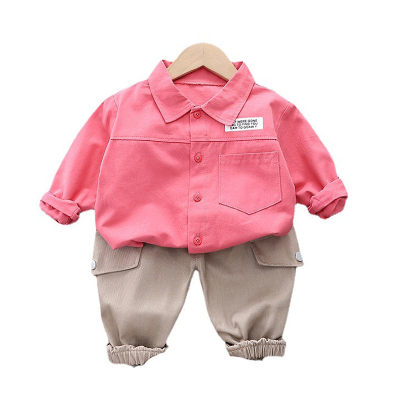 2 Pieces Set Baby Kid Boys Letters Shirts And Solid Color Pants Wholesale 230129625