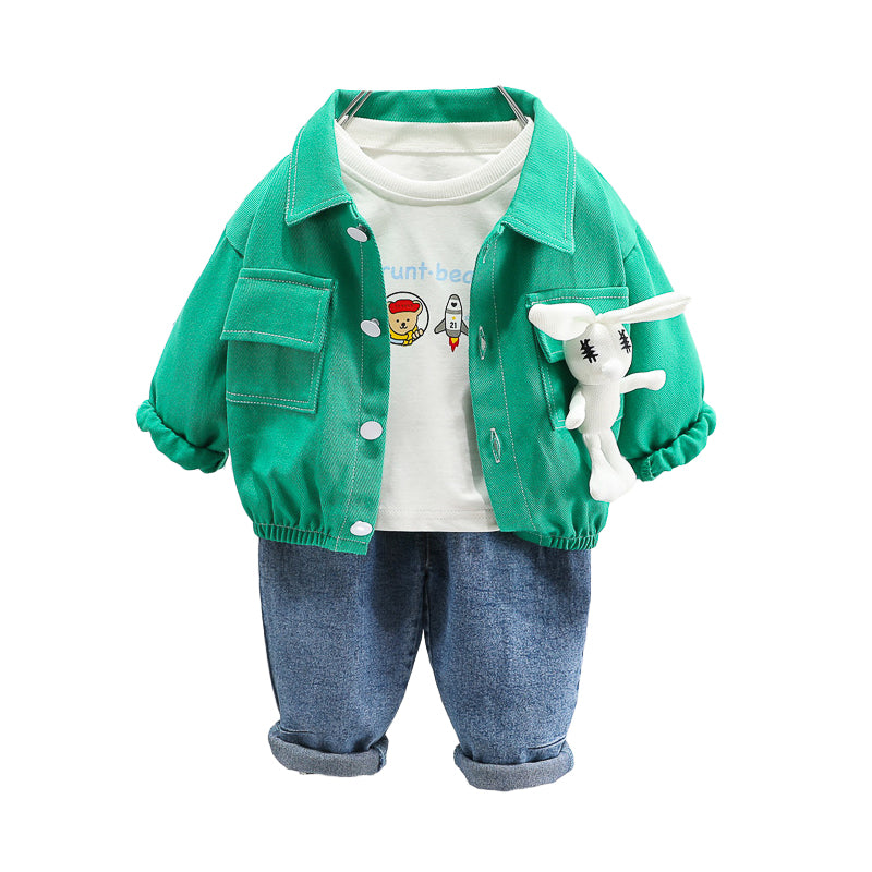 3 Pieces Set Baby Kid Boys Cartoon Print Tops And Jackets Outwears And Solid Color Pants Wholesale 230129631