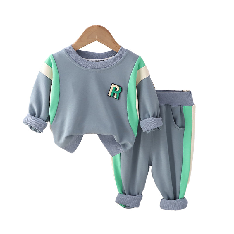 2 Pieces Set Baby Kid Boys Letters Color-blocking Hoodies Sweatshirts And Pants Wholesale 230129646