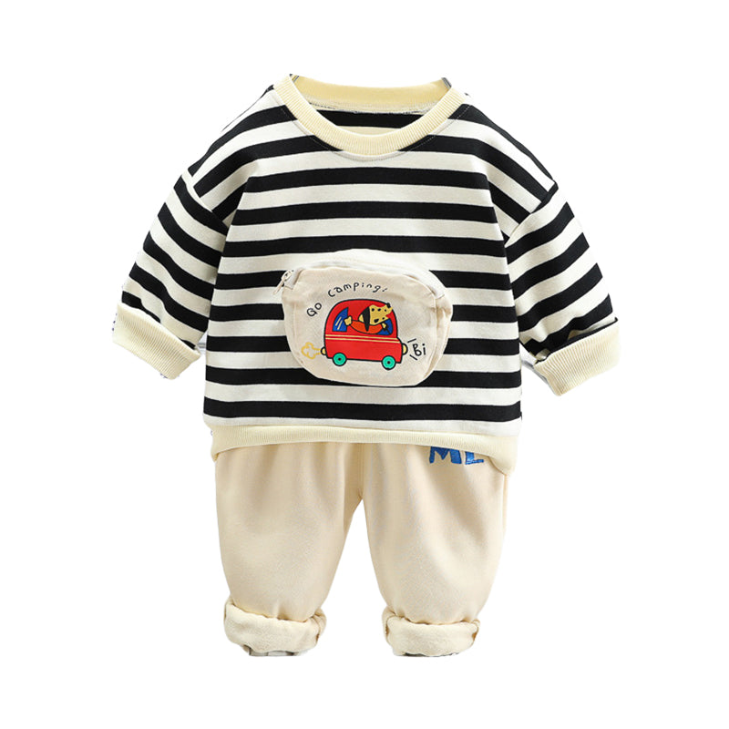 2 Pieces Set Baby Kid Boys Striped Cartoon Print Hoodies Swearshirts And Letters Embroidered Pants Wholesale 230129652