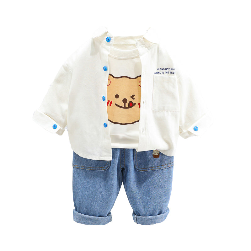 3 Pieces Set Baby Kid Boys Letters Shirts And Cartoon Print Tops And Embroidered Pants Wholesale 230129653