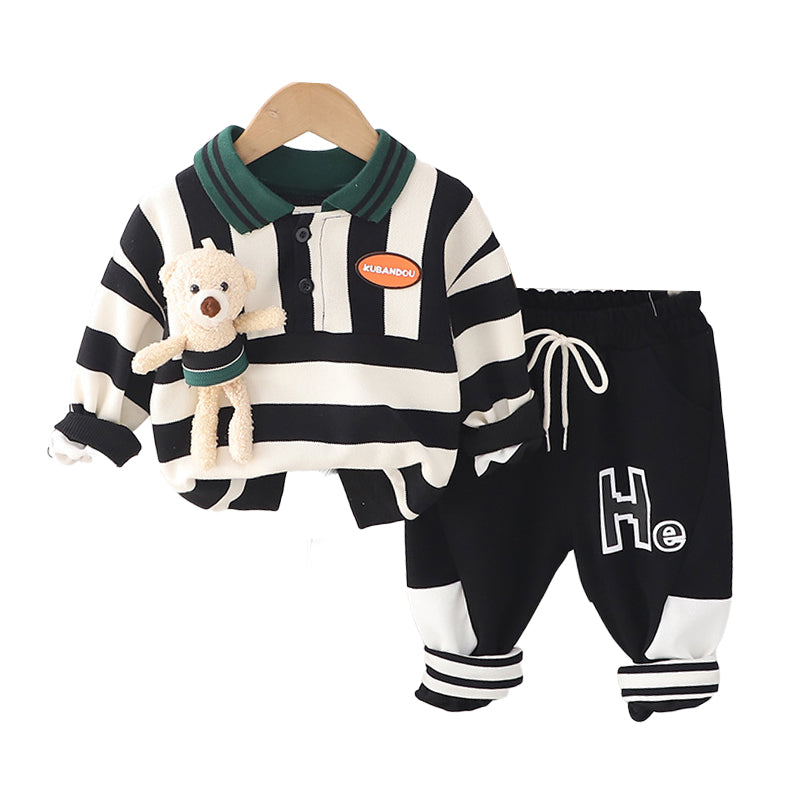 2 Pieces Set Baby Kid Boys Striped Cartoon Polo Shirts And Letters Pants Wholesale 230129668