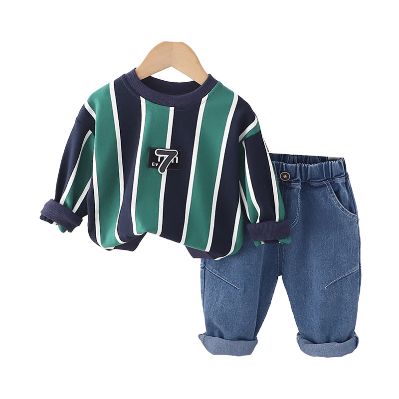 2 Pieces Set Baby Kid Boys Striped Letters Hoodies Sweatshirts And Solid Color Pants Wholesale 230129669