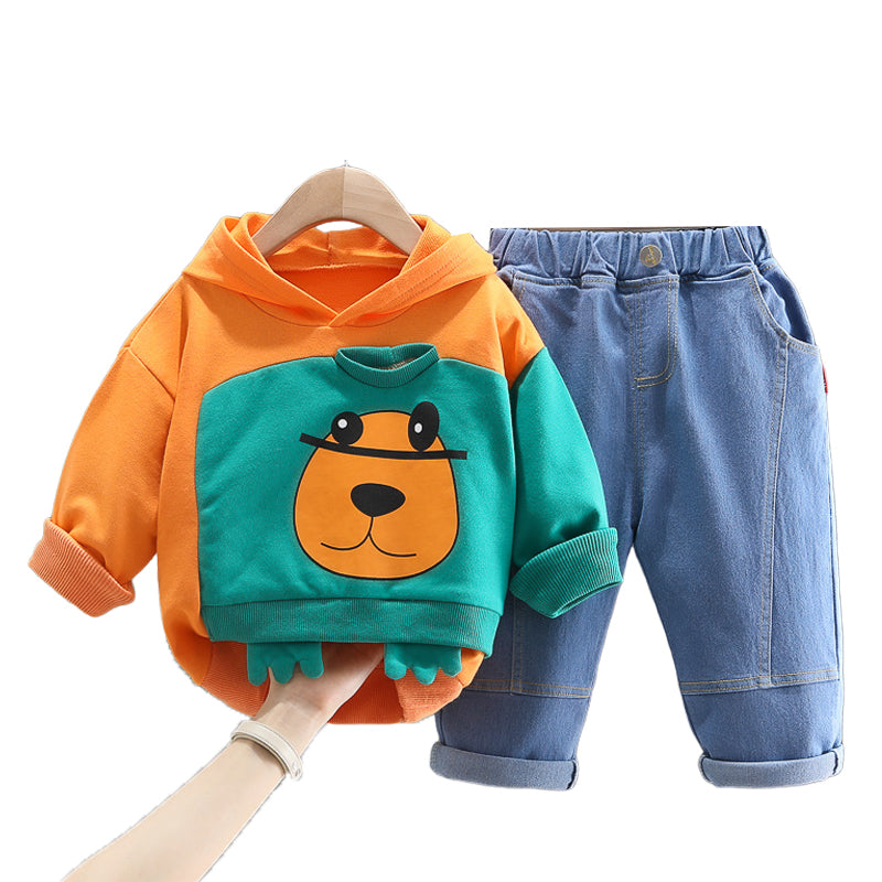 2 Pieces Set Baby Kid Boys Cartoon Print Hoodies Sweatshirts And Solid Color Jeans Wholesale 230129700