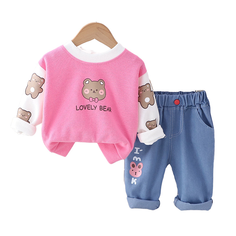 2 Pieces Set Baby Kid Girls Letters Print Tops And Cartoon Jeans Wholesale 230129703