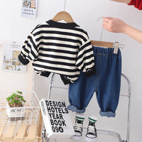 Load image into Gallery viewer, 2 Pieces Set Baby Kid Boys Striped Alphabet Polo Shirts And Solid Color Pants Wholesale 230129705
