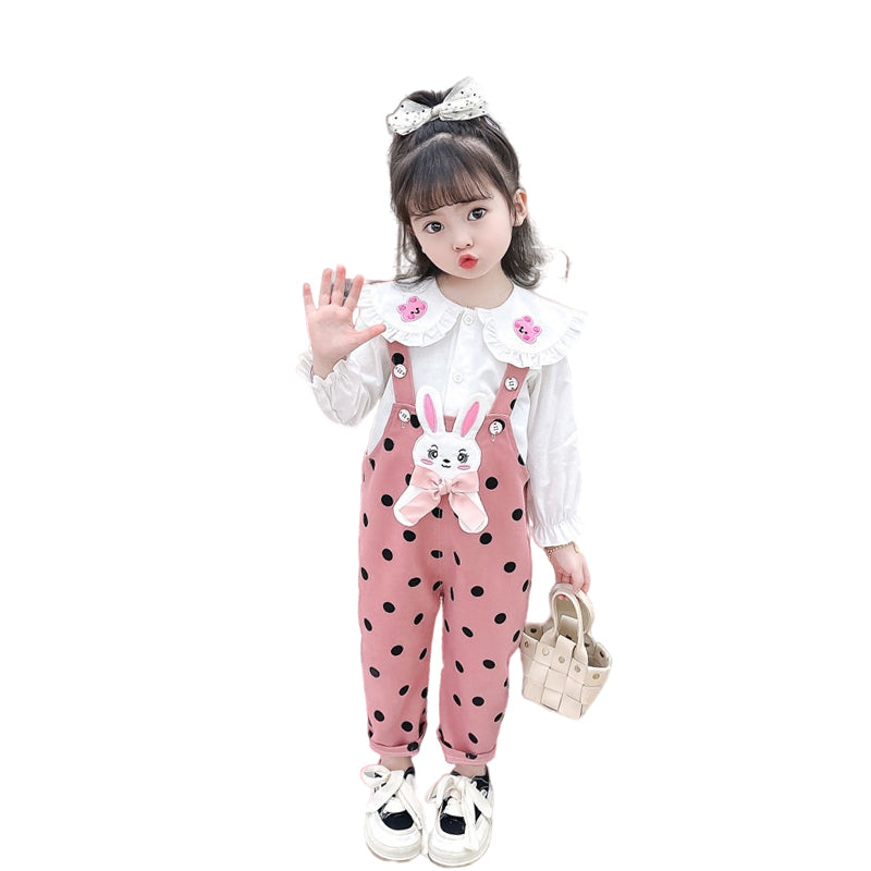 2 Pieces Set Baby Kid Girls Cartoon Embroidered Shirts And Polka dots Jumpsuits Wholesale 230129710