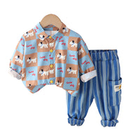Load image into Gallery viewer, 2 Pieces Set Baby Kid Boys Letters Checked Cartoon Print Shirts And Striped Pants Wholesale 230129716
