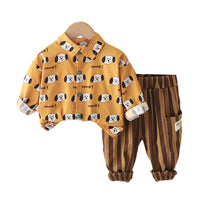 Load image into Gallery viewer, 2 Pieces Set Baby Kid Boys Letters Checked Cartoon Print Shirts And Striped Pants Wholesale 230129716
