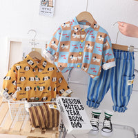 Load image into Gallery viewer, 2 Pieces Set Baby Kid Boys Letters Checked Cartoon Print Shirts And Striped Pants Wholesale 230129716
