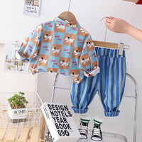 Load image into Gallery viewer, 2 Pieces Set Baby Kid Boys Letters Checked Cartoon Print Shirts And Striped Pants Wholesale 230129716
