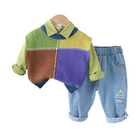 Load image into Gallery viewer, 3 Pieces Set Baby Kid Boys Solid Color Shirts And Checked Crochet Vests Waistcoats And Letters Pants Wholesale 230129717

