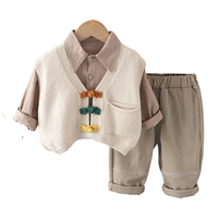 Load image into Gallery viewer, 3 Pieces Set Baby Kid Boys Solid Color Vests Waistcoats And Shirts And Pants Wholesale 230129720
