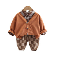 Load image into Gallery viewer, 3 Pieces Set Baby Kid Boys Solid Color Jackets Outwears And Checked Shirts And Pants Wholesale 230129727
