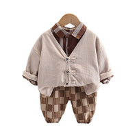 Load image into Gallery viewer, 3 Pieces Set Baby Kid Boys Solid Color Jackets Outwears And Checked Shirts And Pants Wholesale 230129727
