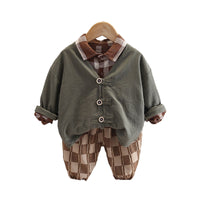 Load image into Gallery viewer, 3 Pieces Set Baby Kid Boys Solid Color Jackets Outwears And Checked Shirts And Pants Wholesale 230129727
