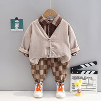 Load image into Gallery viewer, 3 Pieces Set Baby Kid Boys Solid Color Jackets Outwears And Checked Shirts And Pants Wholesale 230129727
