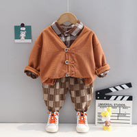 Load image into Gallery viewer, 3 Pieces Set Baby Kid Boys Solid Color Jackets Outwears And Checked Shirts And Pants Wholesale 230129727
